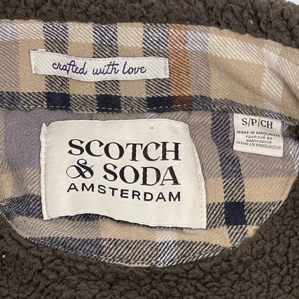 Scotch & Soda Men's Small Tan Brown Mocha Sherpa Lined Plaid Flannel Jacket